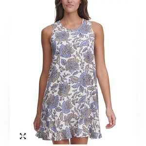 Tommy Hilfiger Provincial Paisley Sleeveless Dress Flounce Hem Linen Blend 16